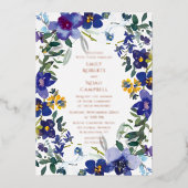 紫と白のオーキッドウォーターカラーフローラ結婚ズ 箔招待状 (正面)