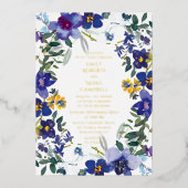 紫と白のオーキッドウォーターカラーフローラ結婚ズ 箔招待状 (正面)