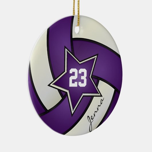 紫と白のオールスターバレーボール セラミックオーナメント (右)