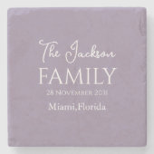 紫と白のカスタマイズシンプル可能なファミリ ストーンコースター (正面)