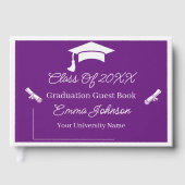 紫と白のカスタマイズ可能な卒業 ゲストブック (正面)