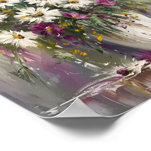 紫と白のガッシュの絵を描デイジー ポスター (角)