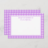 紫と白のギンガパーソナライズされたムパターン サンキューカード (正面/裏面)
