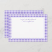 紫と白のギンガパーソナライズされたムパターン サンキューカード (正面/裏面)