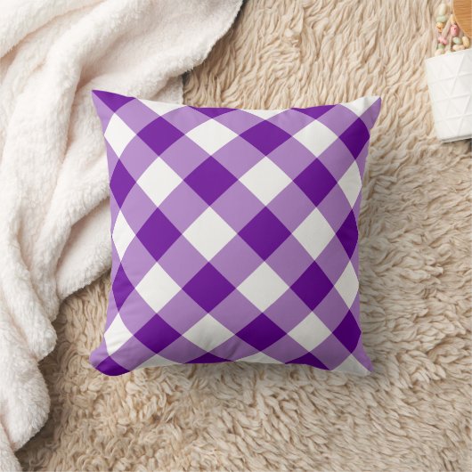 紫と白のギンガムパターン クッション (ブランケット)