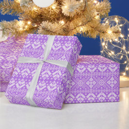 紫と白のクリスマスフェア島のパターン ラッピングペーパー