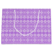 紫と白のクリスマスフェア島のパターン ラージペーパーバッグ (正面)