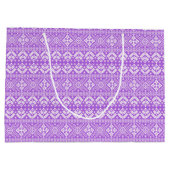 紫と白のクリスマスフェア島のパターン ラージペーパーバッグ (裏面)