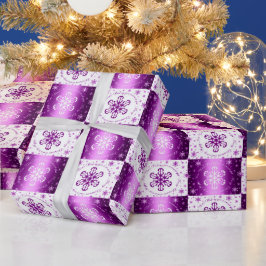 紫と白のクリスマス ラッピングペーパー