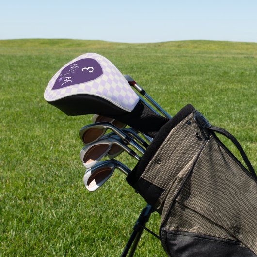 紫と白のクリームとイニシャルと番号 ゴルフヘッドカバー (インサイチュ)