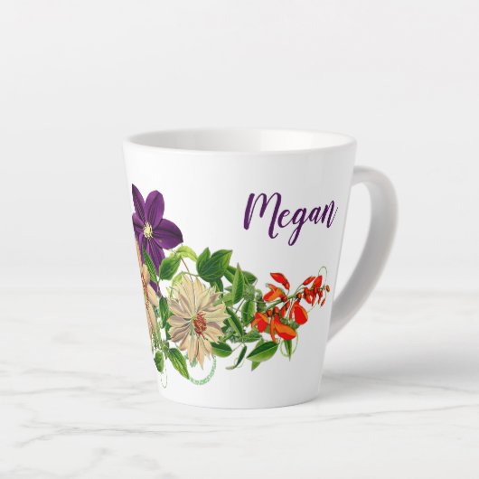 紫と白のクレアミッツフローララテマグカップ カフェラテマグ (右アングル)