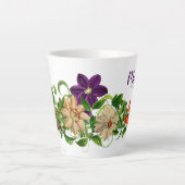 紫と白のクレアミッツフローララテマグカップ カフェラテマグ (正面)