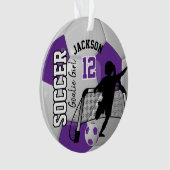 紫と白のサッカーのゴアリーの女の子 オーナメント (正面)