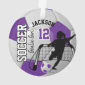 紫と白のサッカーのゴアリーの女の子 オーナメント (裏面)