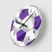 紫と白のサッカーボール ラウンド壁時計 (傾斜)