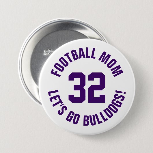 紫と白のサッカーマママージャージー番号 缶バッジ (正面&裏面)