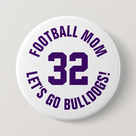 紫と白のサッカーマママージャージー番号 缶バッジ (正面)