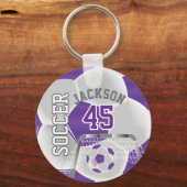 紫と白のサッカー⚽ボールスポーツキーチェーン キーホルダー (裏面)