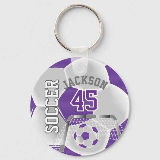 紫と白のサッカー⚽ボールスポーツキーチェーン キーホルダー (裏面)