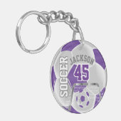 紫と白のサッカー⚽ボールスポーツキーチェーン キーホルダー (正面左)