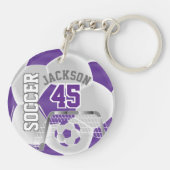 紫と白のサッカー⚽ボールスポーツキーチェーン キーホルダー (裏面)