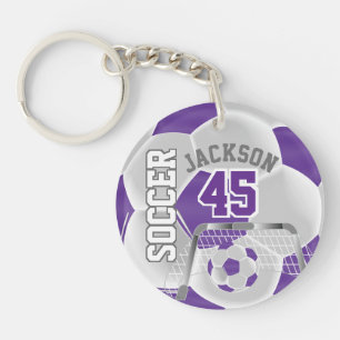 紫と白のサッカー⚽ボールスポーツキーチェーン キーホルダー
