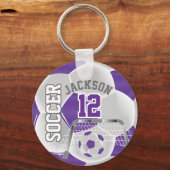 紫と白のサッカー⚽ボールスポーツ キーホルダー (正面)