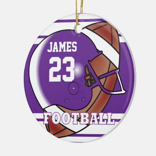 紫と白のサッカー | DIY名と番号 セラミックオーナメント (左)
