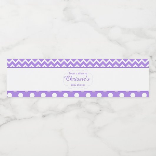 紫と白のシェブロンと水玉模様ベビー ペットボトルラベル (シングルラベル)