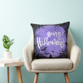紫と白のシンプルハッピーハローウィン クッション (椅子)