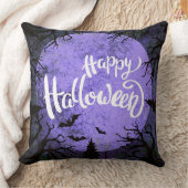 紫と白のシンプルハッピーハローウィン クッション (ブランケット)