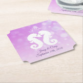 紫と白のシーホース結婚のコースター ペーパーコースター (アングル)