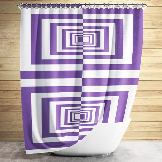 紫と白のジオメトリックパターモダンンデザイン シャワーカーテン