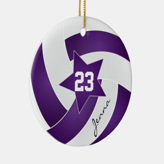紫と白のスターバレーボール セラミックオーナメント (右)
