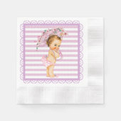 紫と白のストライプさくらんぼ 縁ありカクテルナプキン (正面)