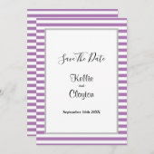 紫と白のストライプのフレーム入り結婚式のSave The Date セーブザデート (正面/裏面)