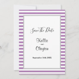 紫と白のストライプのフレーム入り結婚式のSave The Date セーブザデート