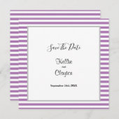 紫と白のストライプのフレーム入り結婚式のSave The Date セーブザデート (正面/裏面)