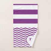 紫と白のストライプパターン バスタオルセット (ハンドタオル)