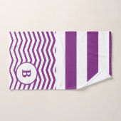 紫と白のストライプパターン バスタオルセット (ハンドタオル)