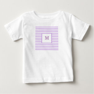 紫と白のストライプモカスタムノグラム ベビーTシャツ