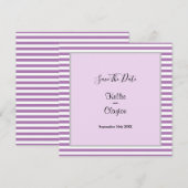 紫と白のストライプ フォトフレーム ウェディング セーブ・ザ・デート (正面/裏面)