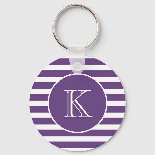 紫と白のストライプMonogram Keychain キーホルダー (正面)