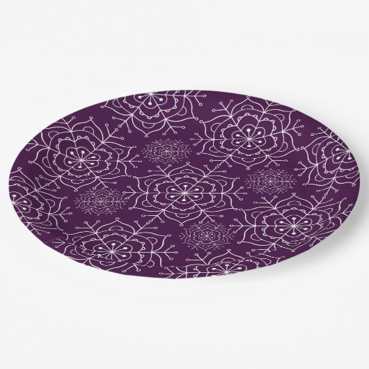 紫と白のスノーフレーククリスマス紙プレート ペーパープレート (アングル)