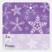 紫と白のスノーフレーク模様ギフトラベル スクエアシール (正面)