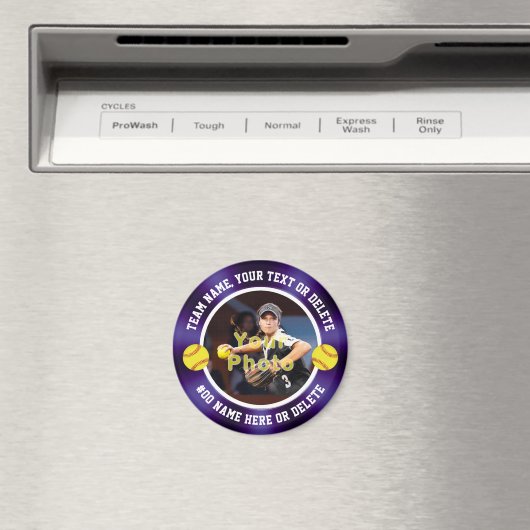 紫と白のソフトボールをテーマにしたパーティーの好意 マグネット (インサイチュ (食洗機))