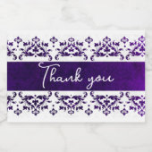 紫と白のダマスクのカスタムウェディング スパークリングワインラベル (シングルラベル)