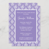 紫と白のダマスクの少女のベビーシャワー 招待状 (正面/裏面)