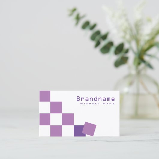 紫と白のチェスモダン盤とフォトシック 名刺 (スタンド正面)