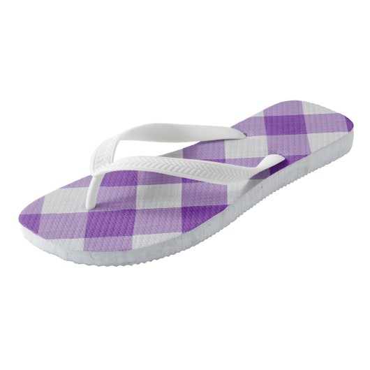 紫と白のチェッククールのクラシックパターン ビーチサンダル (アングル)